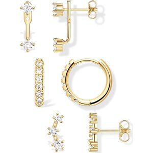 Trendy Small Earrings Stack for Women, 3 Pairs Gold Plated Hypoallergenic Dainty